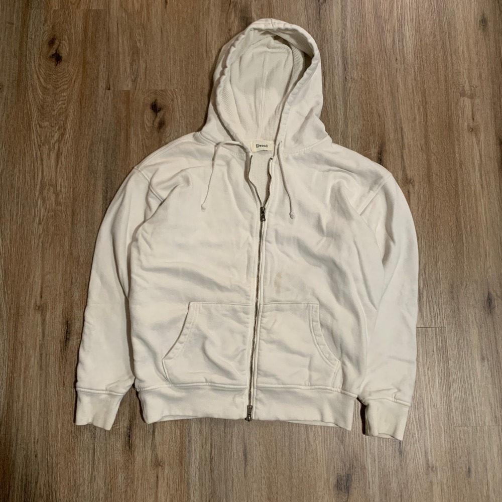 Elwood core baggy zip up hoodie w/ waffle knit lining in white - size small